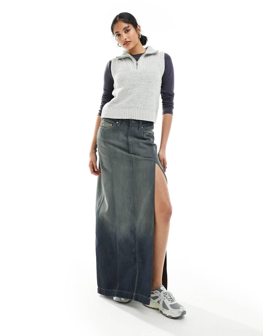 Weekday Cherin knit half zip high neck vest in light gray Product Image