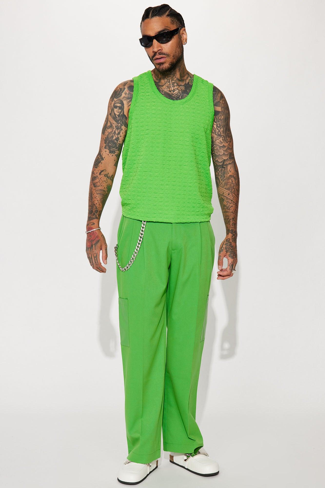 Rodeo PU Pocket Gabardine Slim Trousers - Green Product Image