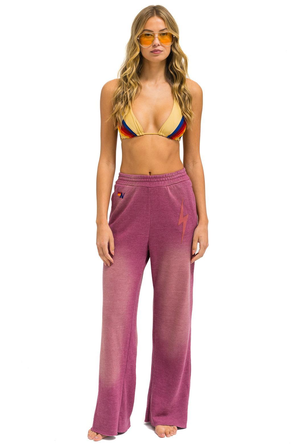 BOLT STITCH WIDE LEG POCKET SWEATPANTS - FADED BERRY Female Product Image