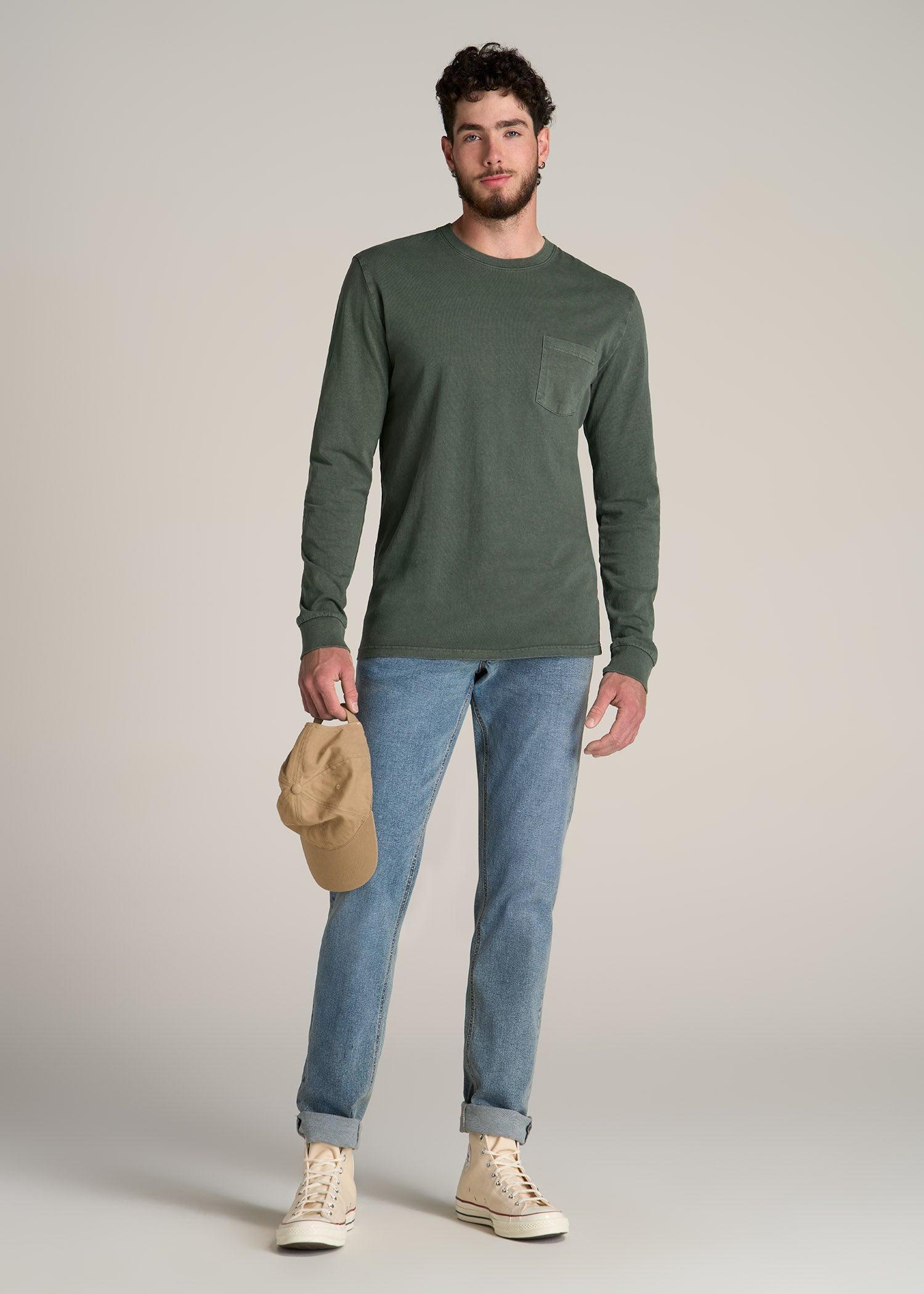 Garment Dyed Long Sleeve Pocket Tall Men's Tee in Spring Olive Product Image