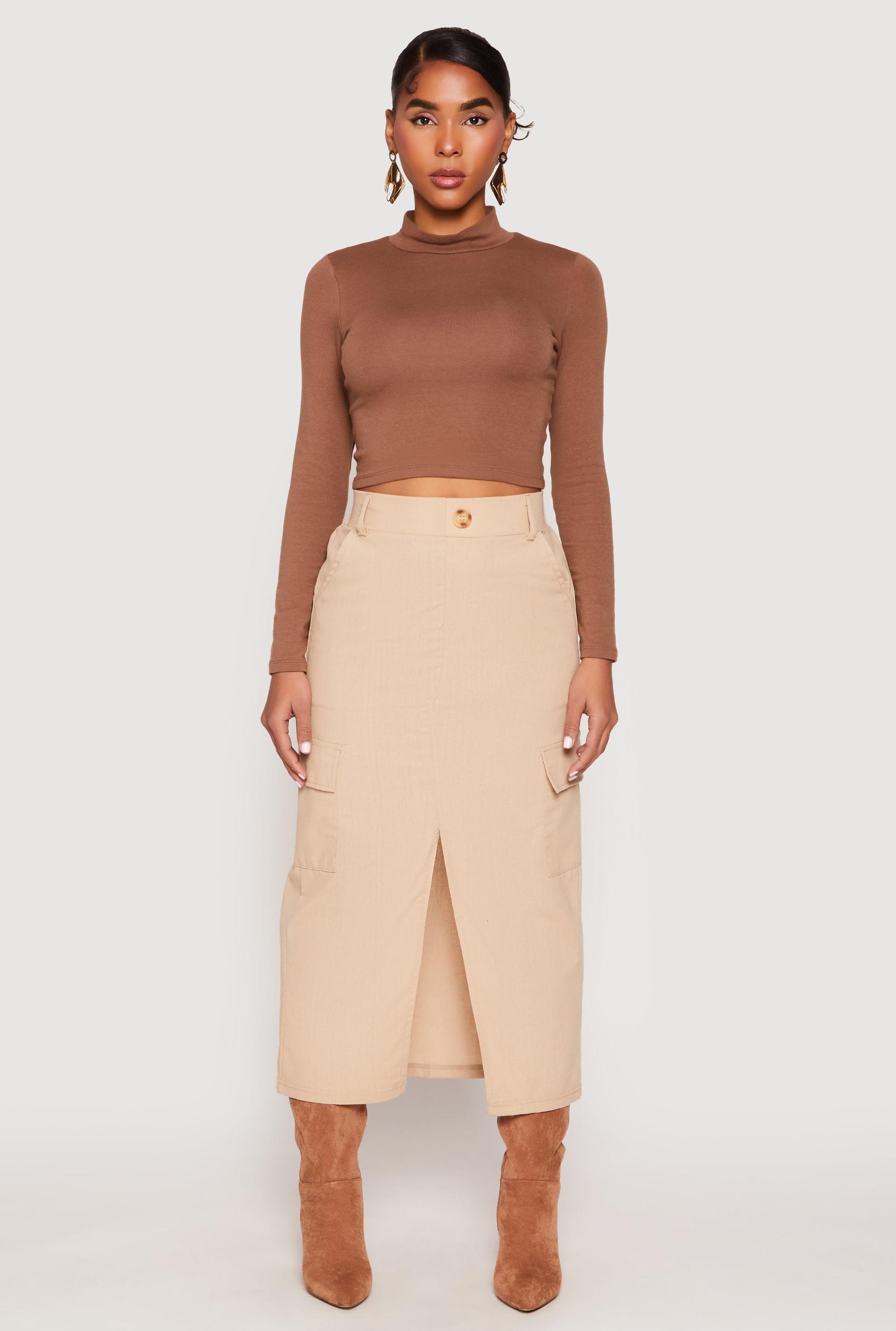 Womens Linen Cargo Midi Skirt Product Image