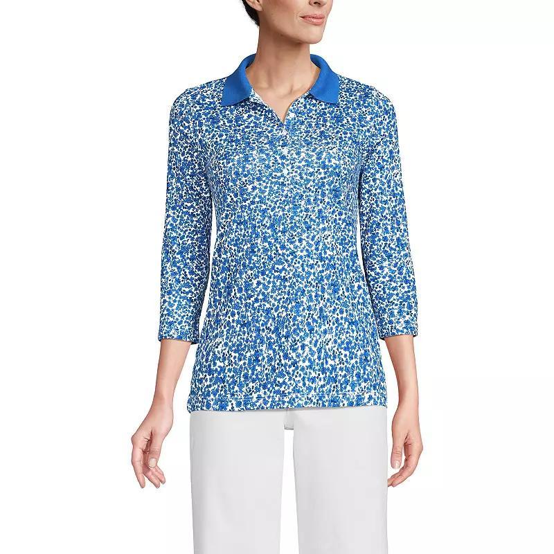 Petite Lands End Supima Cotton 3/4 Sleeve Polo Shirt, Womens Deep Blue Product Image