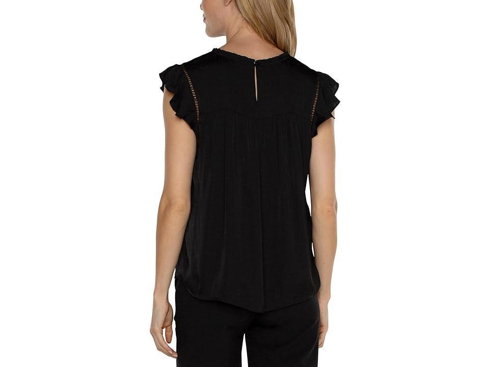 Liverpool Los Angeles Flutter Sleeve Top with Trim Detail Textured Sateen (Rose ) Women's Clothing Product Image