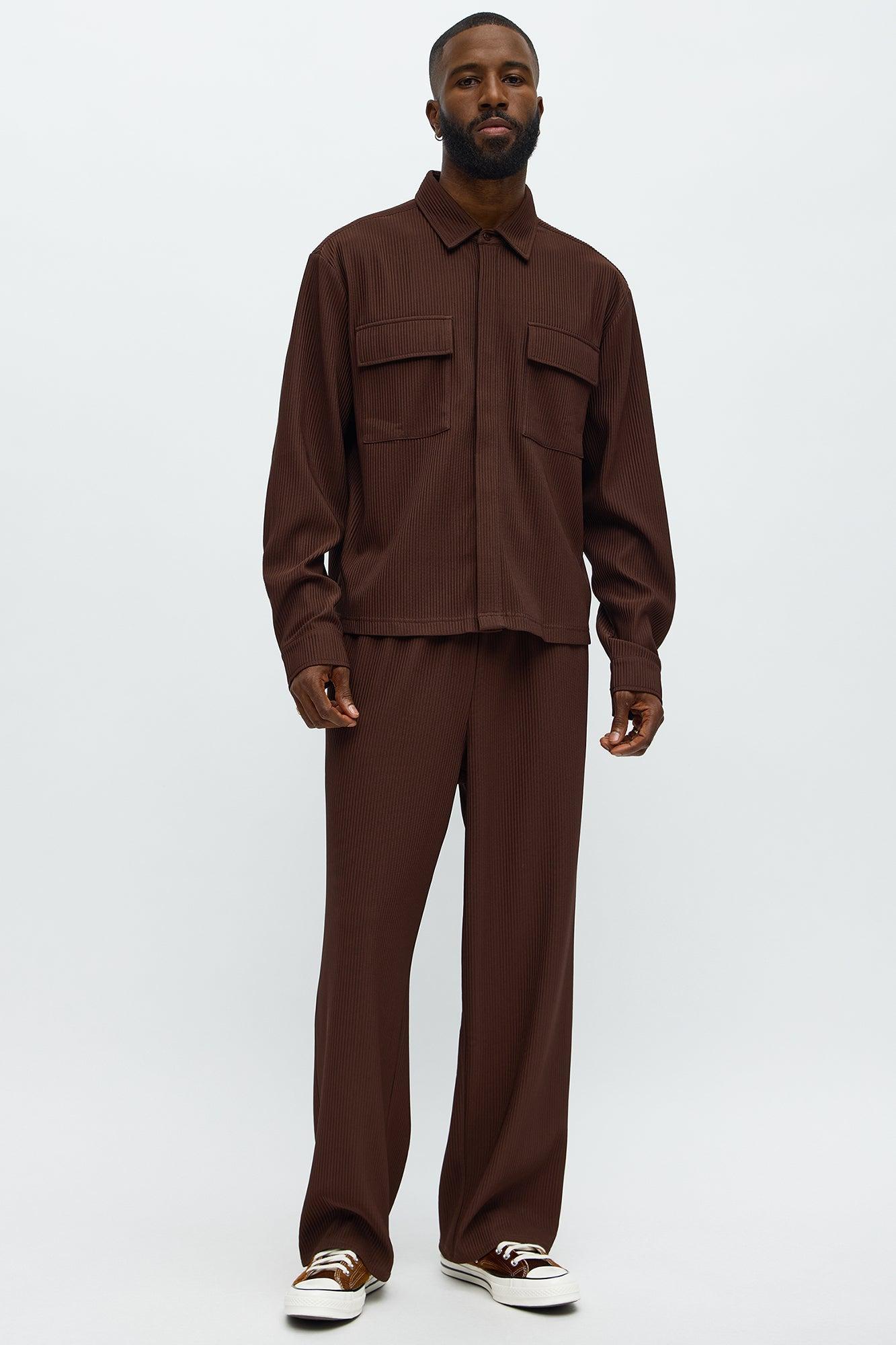 Show Up Cropped Long Sleeve Button Up Shirt - Brown Product Image