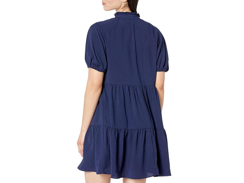 CeCe Ruffle Mock V-Neck Short Puffed Sleeve Tiered Mini Dress Product Image