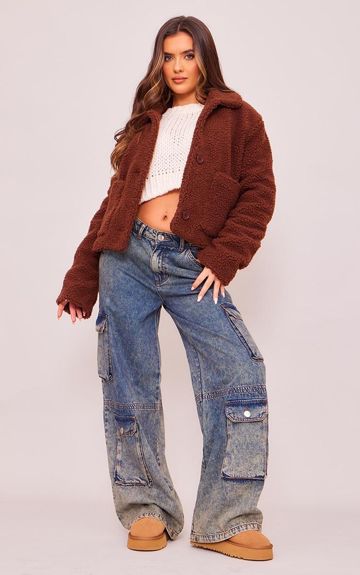 Chocolate Cropped Teddy Coat Product Image