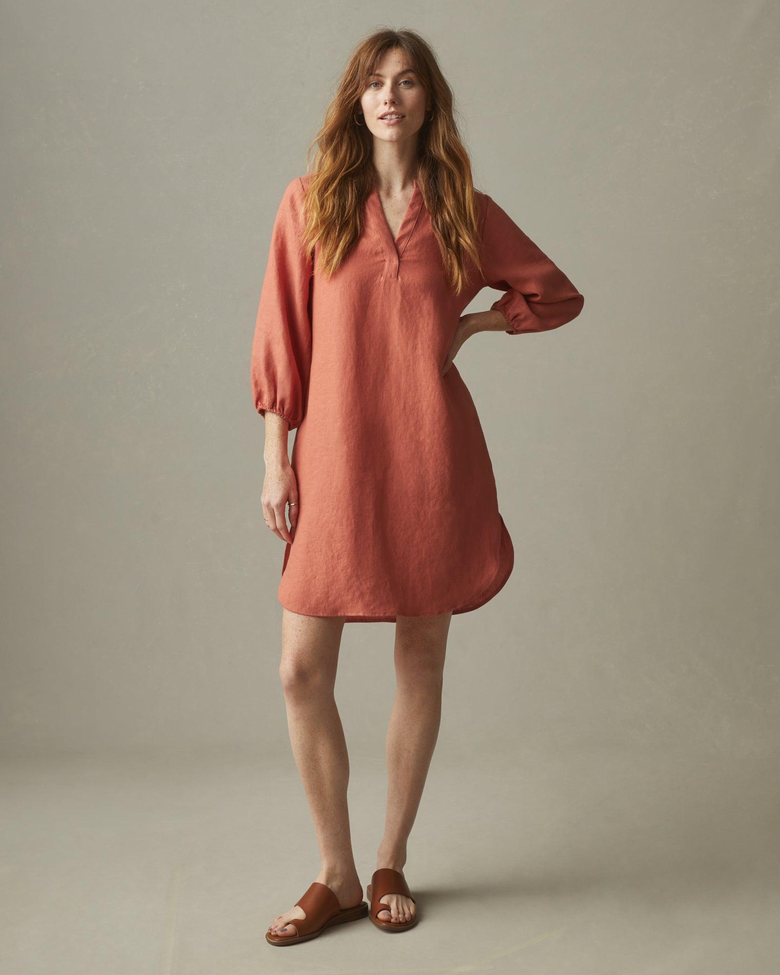 Women's Easy Linen Tunic Dress - Deep Apricot Female Product Image