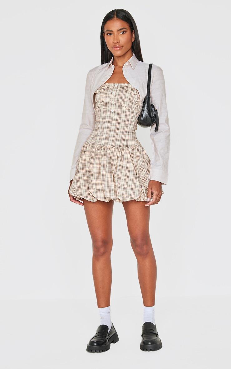 Butter Cream Contrast Pattern Shirt Detail Puffball Dress Product Image