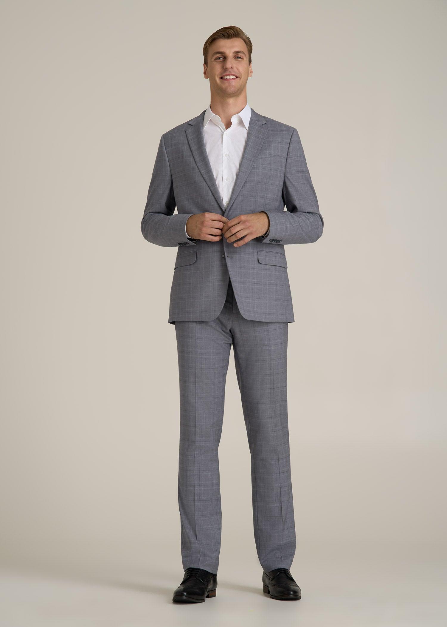 Suit Jacket for Tall Men in Light Grey Plaid Product Image