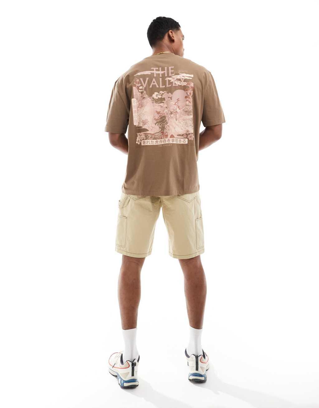 ASOS DESIGN oversized T-shirt in brown with scenic valley back print Product Image