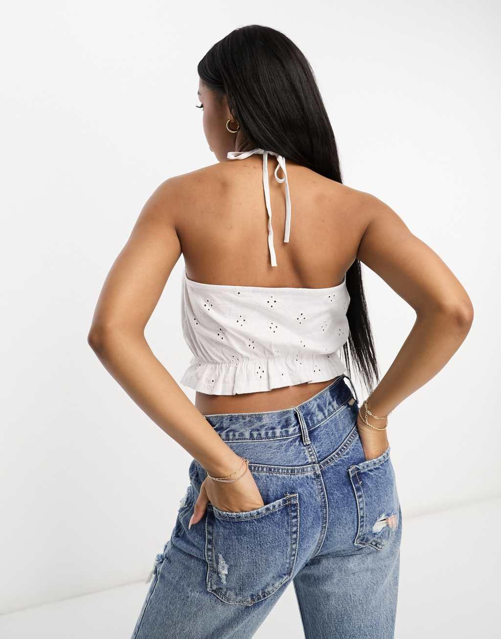 ASOS DESIGN eyelet halter neck cropped top Product Image
