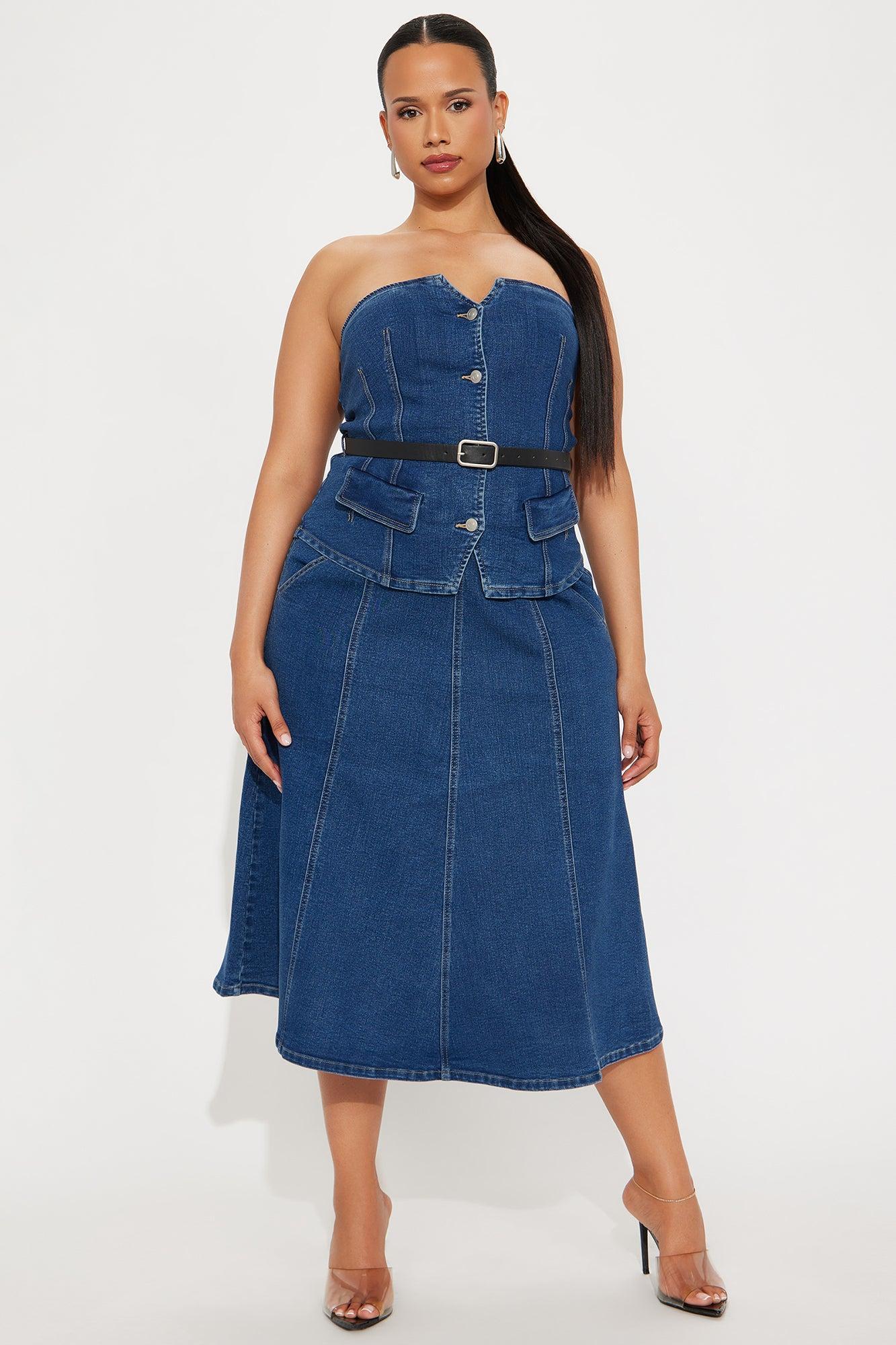 Zoe Denim Belted Skirt Set - Medium Wash Product Image
