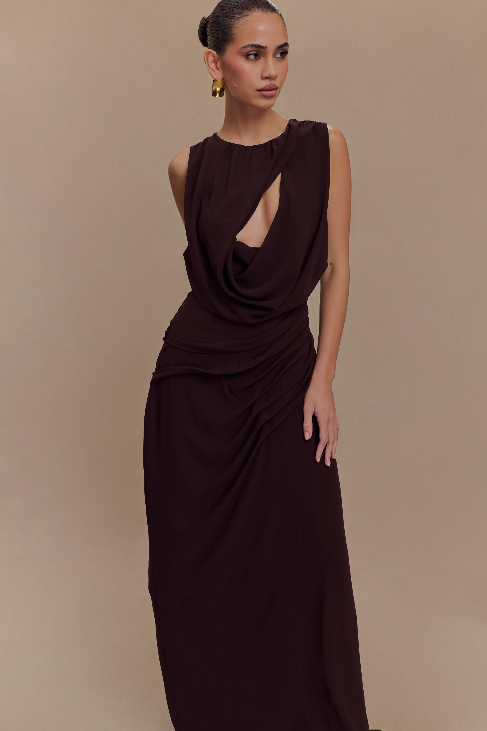 Oria Chiffon Maxi Dress - Cacao Brown Product Image