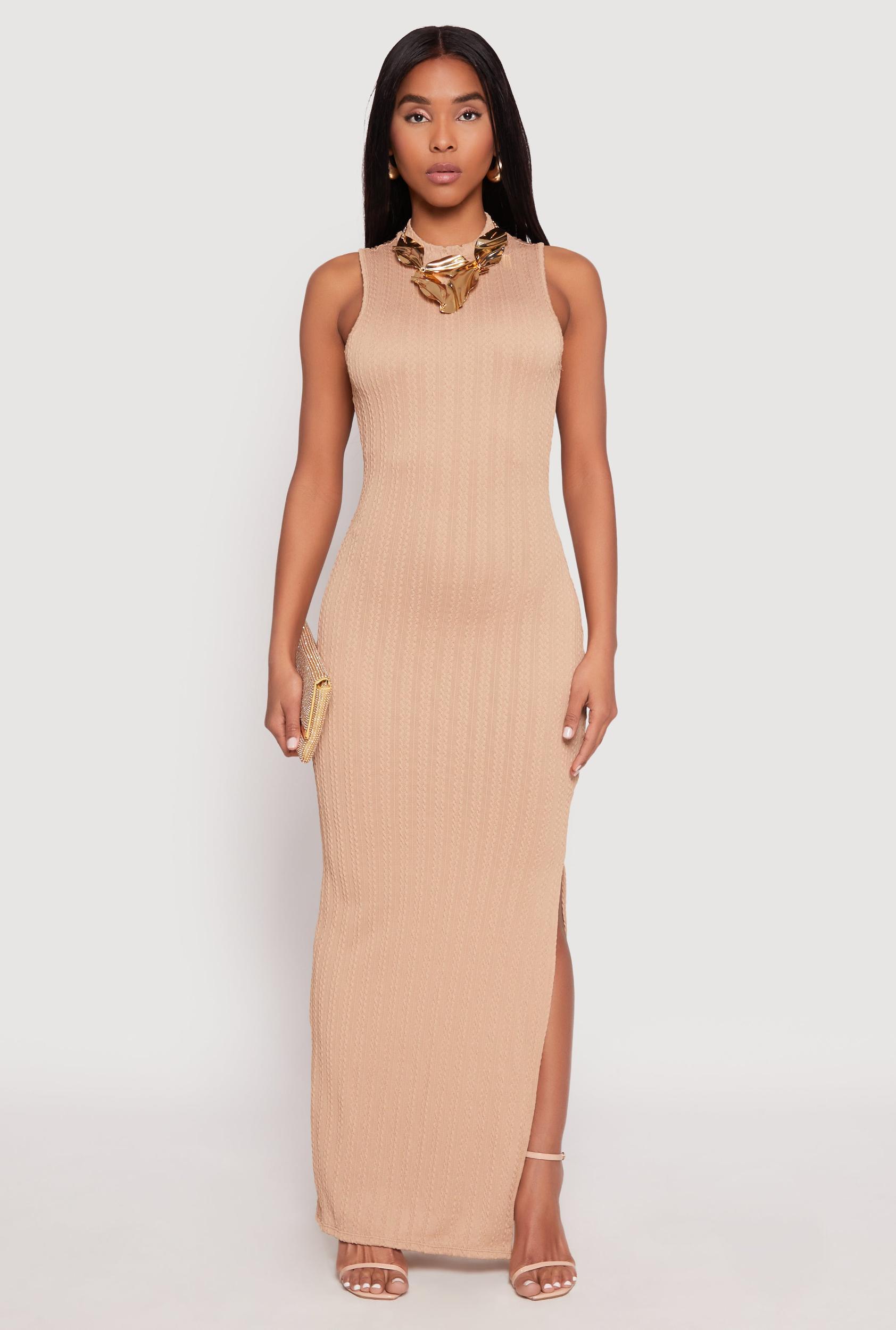 Womens Textured Knit Turtleneck Maxi Dress Product Image