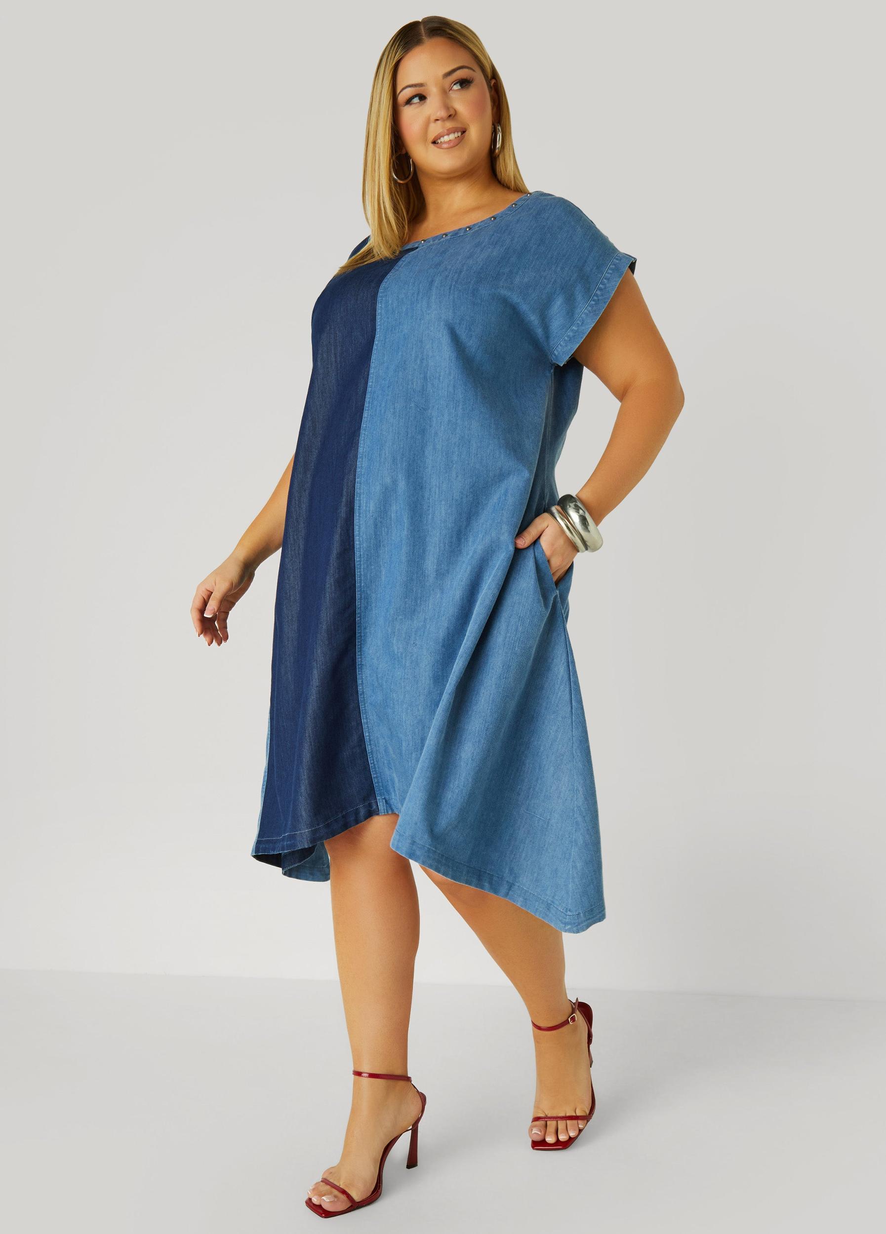 Studded Two Tone Chambray Dress Product Image