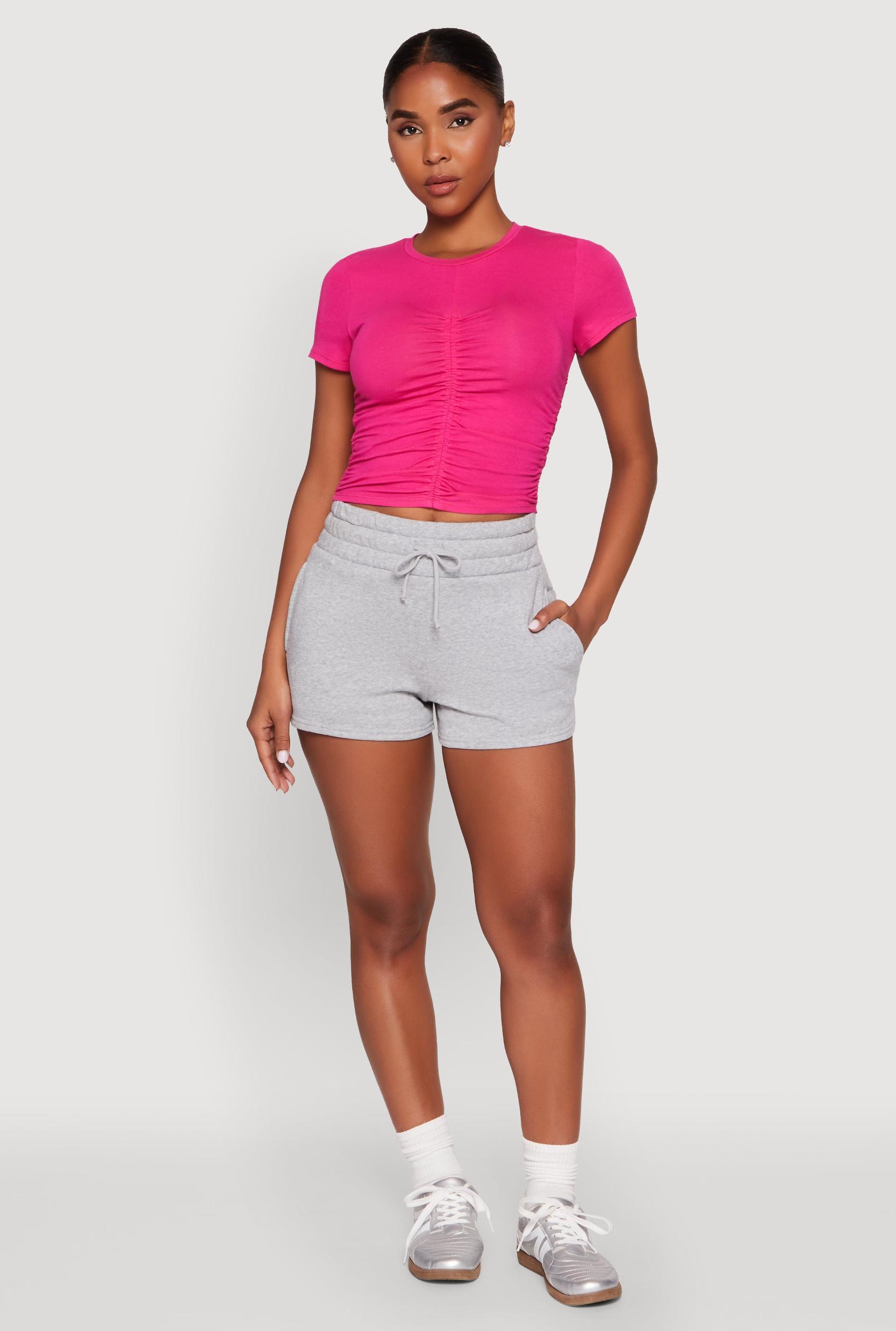 Womens Ruched Crew Neck Cropped Tee Product Image
