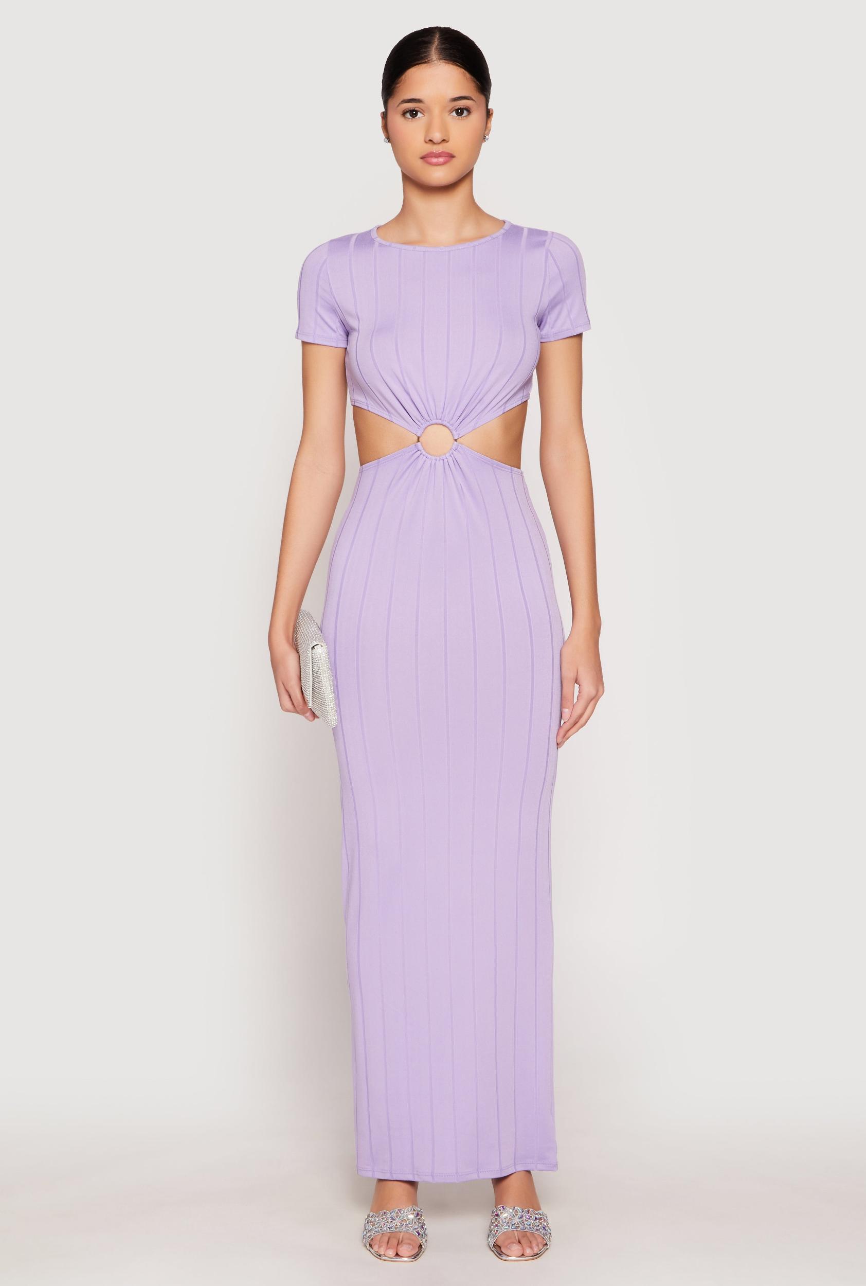 Womens Ribbed Knit O Ring Cut Out Maxi Dress Product Image