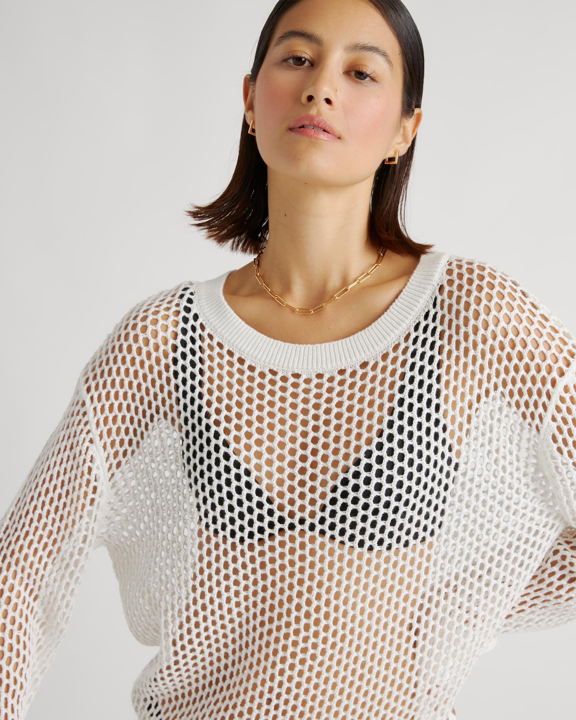 Quince | Women's Open-Knit Cover-Up Crew Neck Alpaca Sweater Size XS, Organic Cotton Product Image