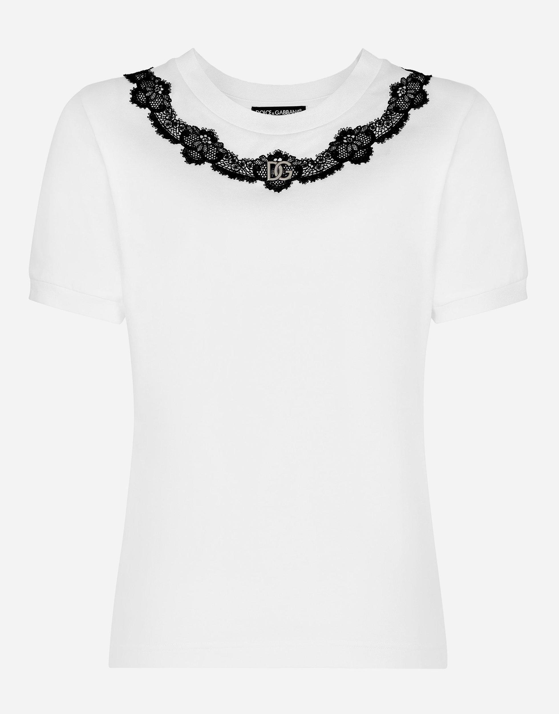 DOLCE & GABBANA Lace-detail Short-sleeve T-shirt In Optic White Product Image