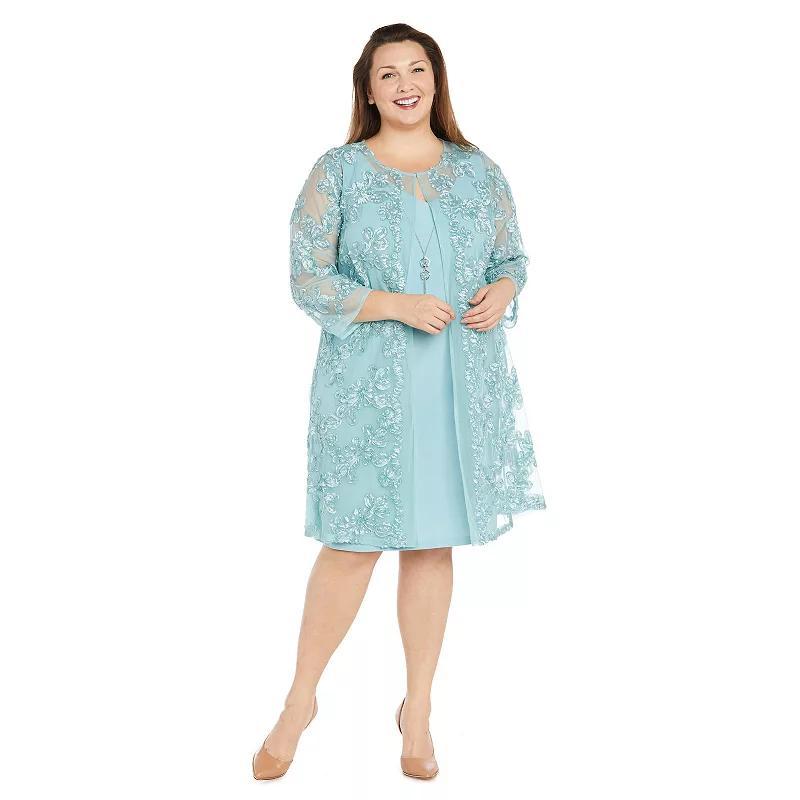 Plus Size R&M Richards 2-pc. Embroidered A-Line Dress & Duster Jacket Set, Women's, Size: 22 W, Blue Product Image