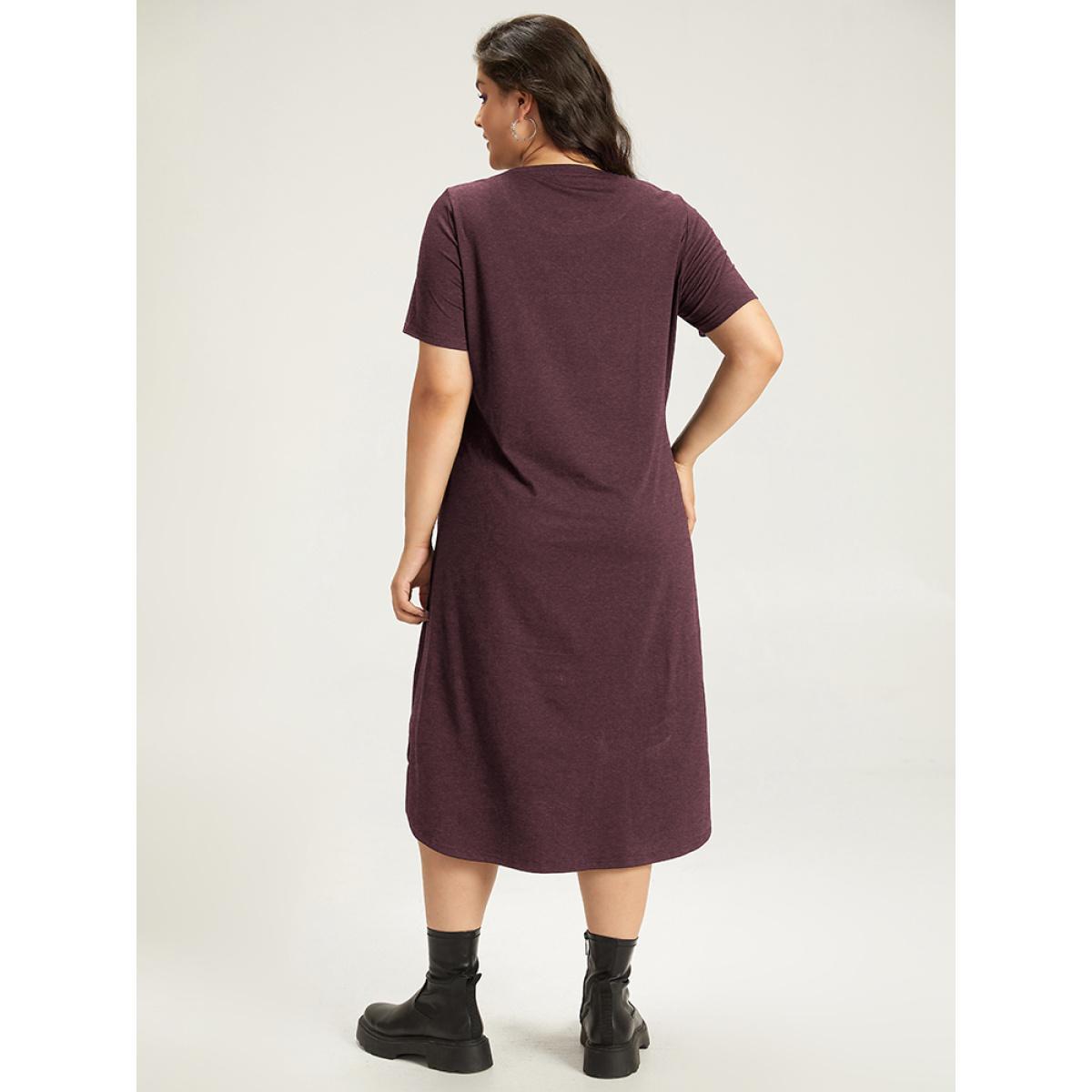 Plus Size Halloween Skull Print Pocket Arc Hem Dress DarkBrown Women Casual Printed Curvy Midi Dress BloomChic 30/6X Product Image