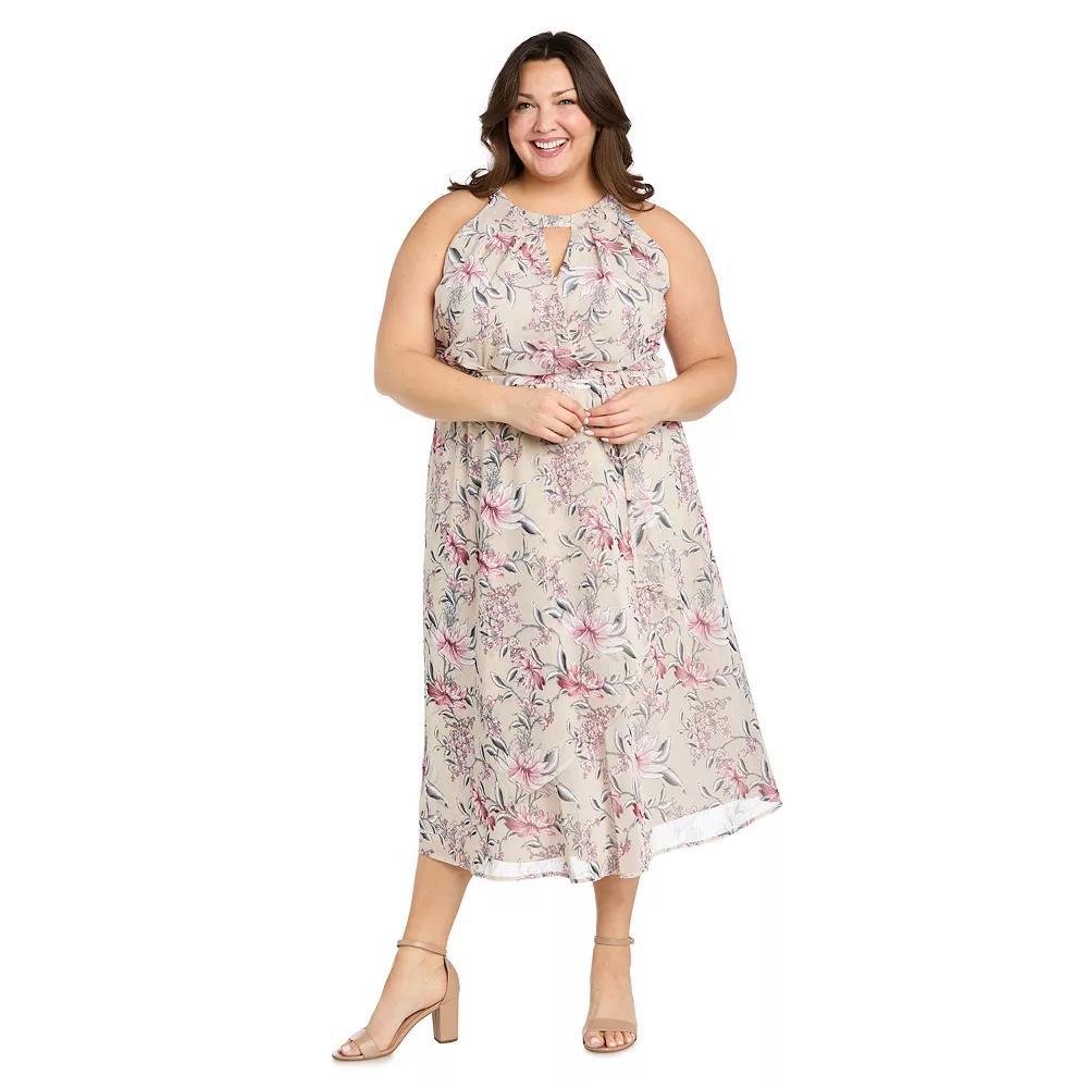 Plus Size R&M Richards Puff Print Power Mesh Blouson Dress, Women's, Size: 20 W, White Product Image
