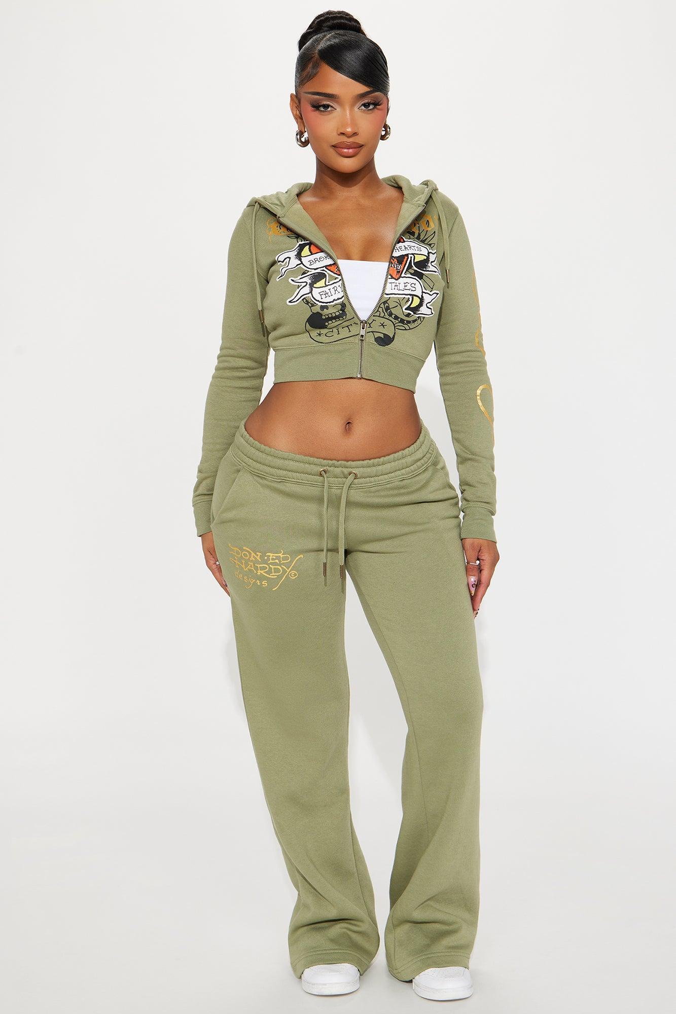 Ed Hardy Broken Hearts Zip Front Hoodie - Sage Product Image