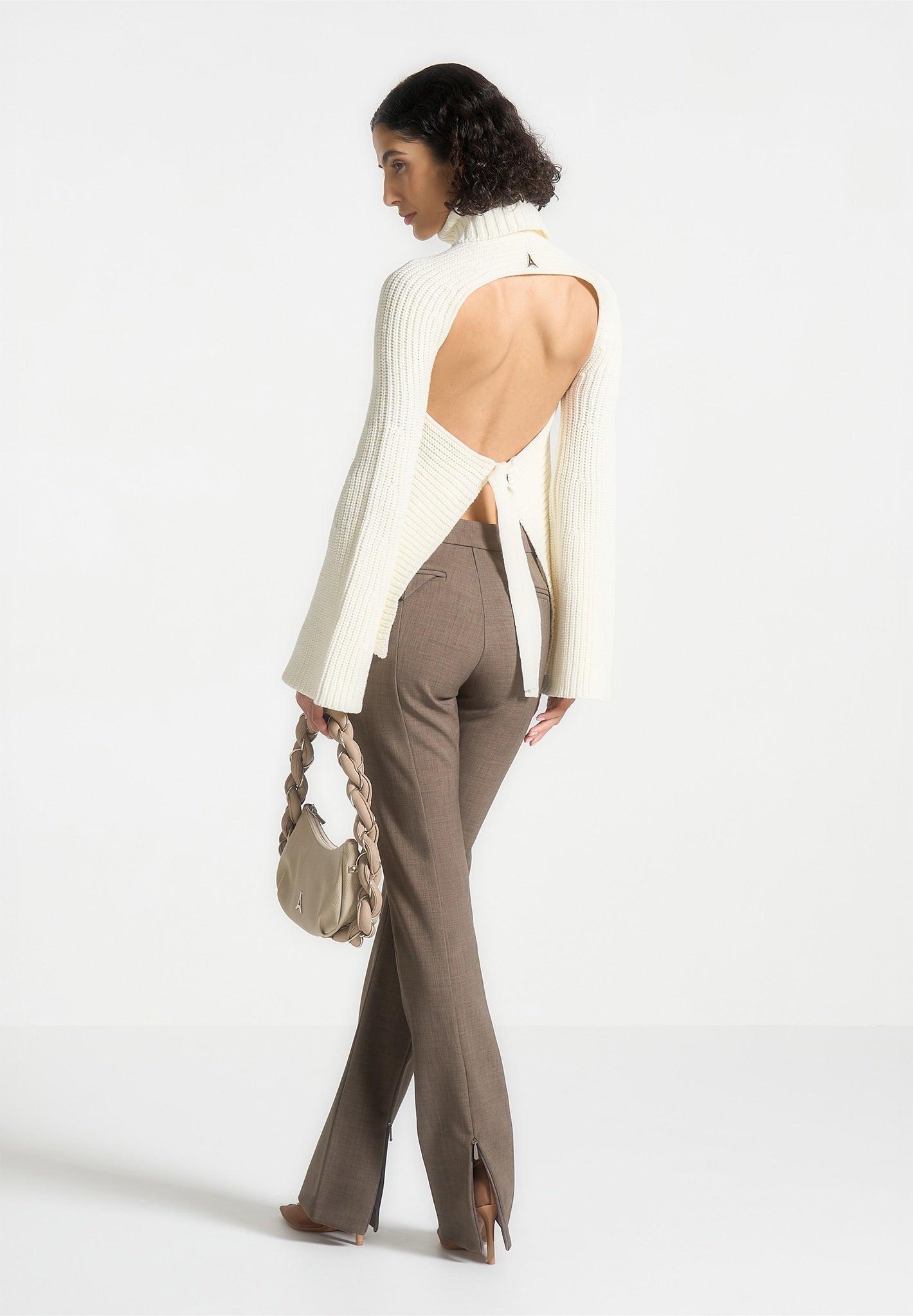 Open Back Knit Roll Neck Jumper - Off White Female Product Image