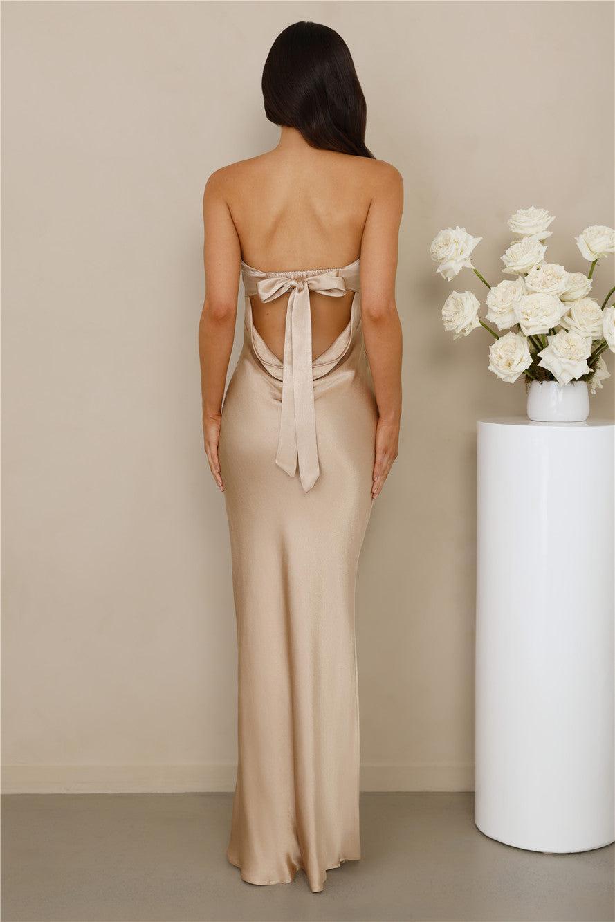 The Felicity Strapless Satin Maxi Dress Champagne Product Image