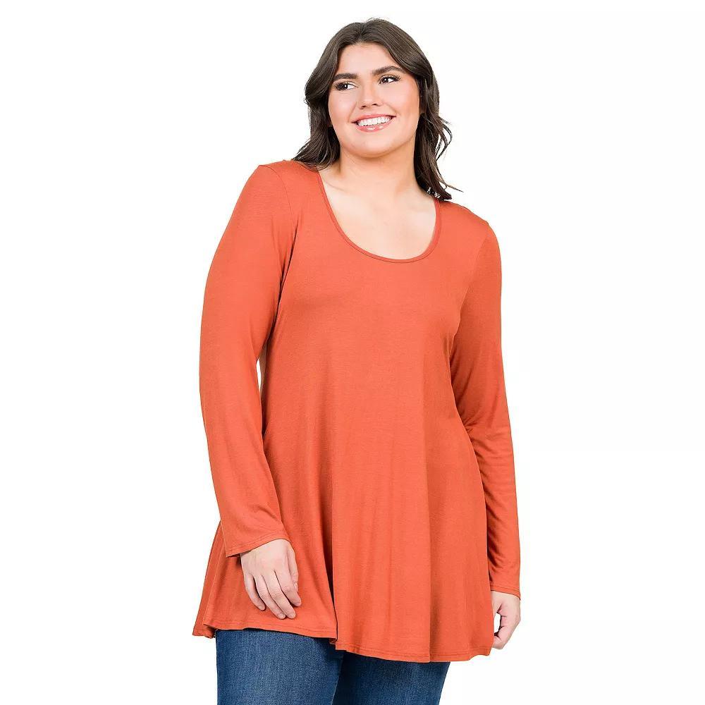 Plus Size 24Seven Comfort Apparel Poised Long Sleeve Swing Tunic Top, Womens Product Image