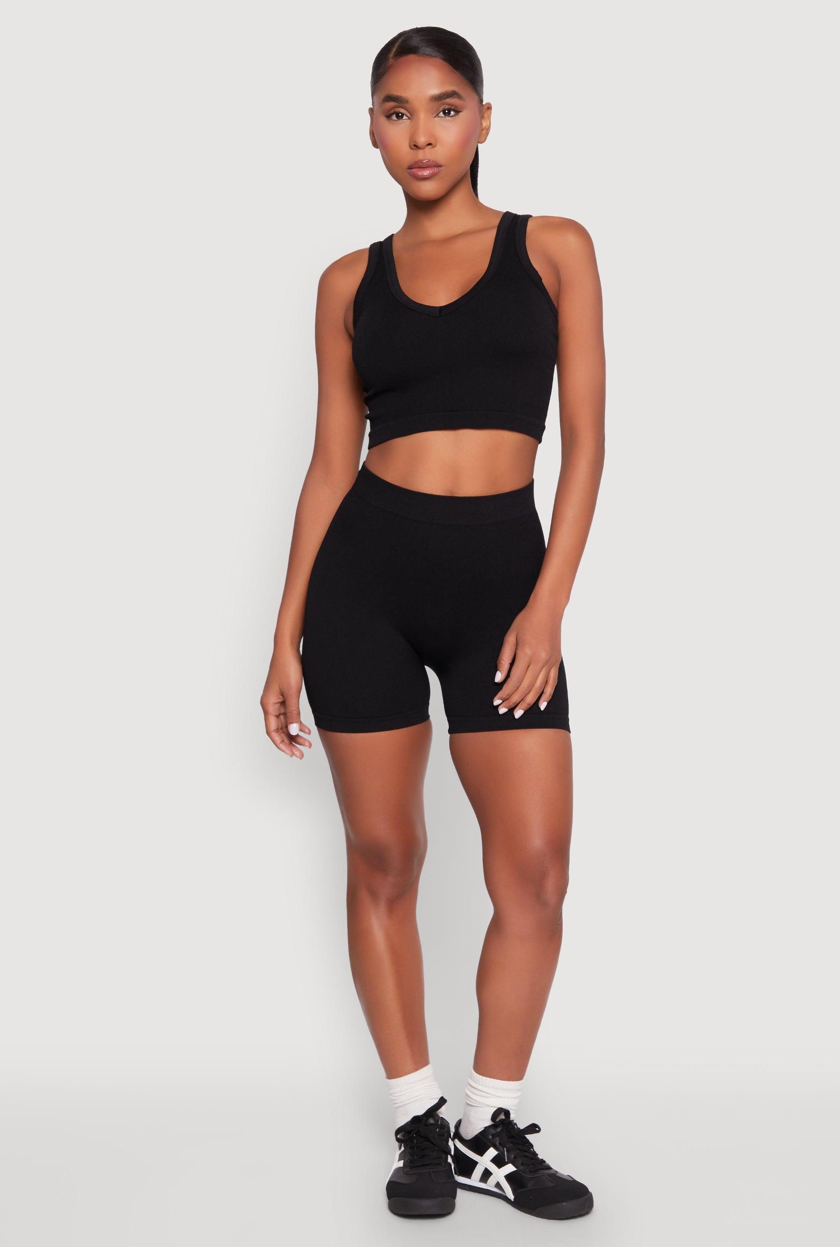 Womens Seamless V Neck Cropped Tank Top and Shorts Product Image