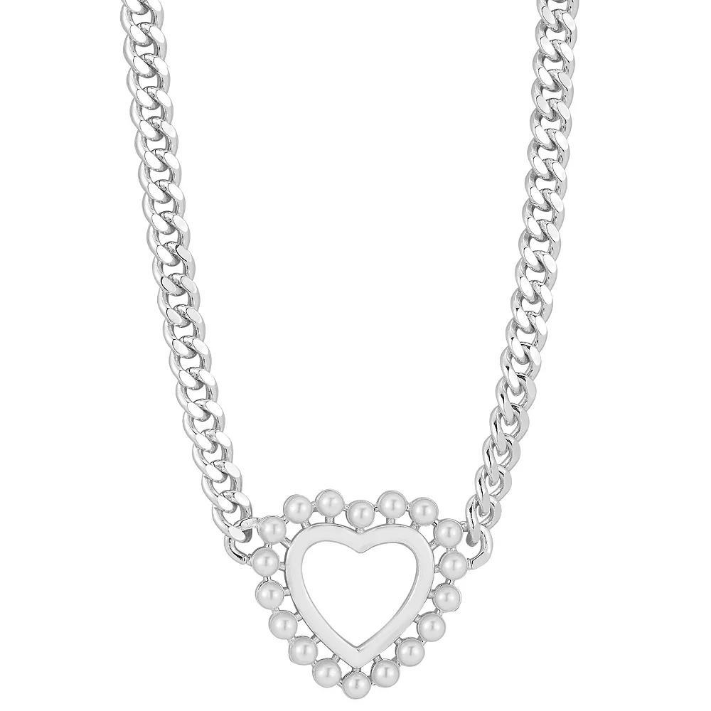 WINX 18k Gold Plated Freshwater Cultured Pearl Heart Necklace, Women's, Size: 17-19" ADJ, Silver Tone Product Image