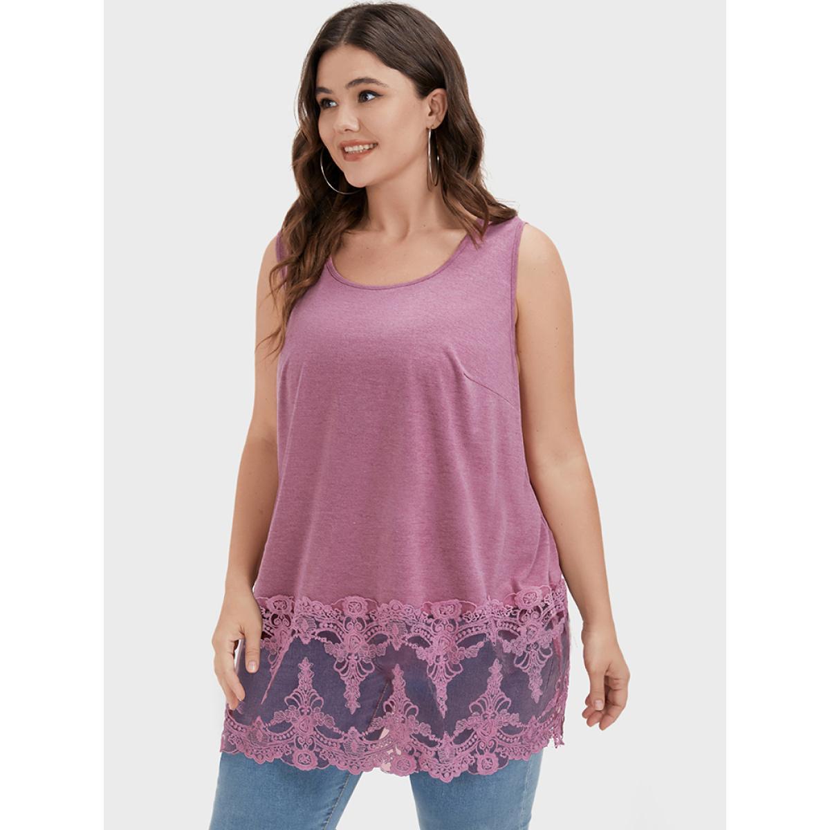 Plus Size Plain Crochet Lace Tank Top Women DustyPink Elegant Lace Round Neck Dailywear Tank Tops Camis BloomChic 30/6X Product Image