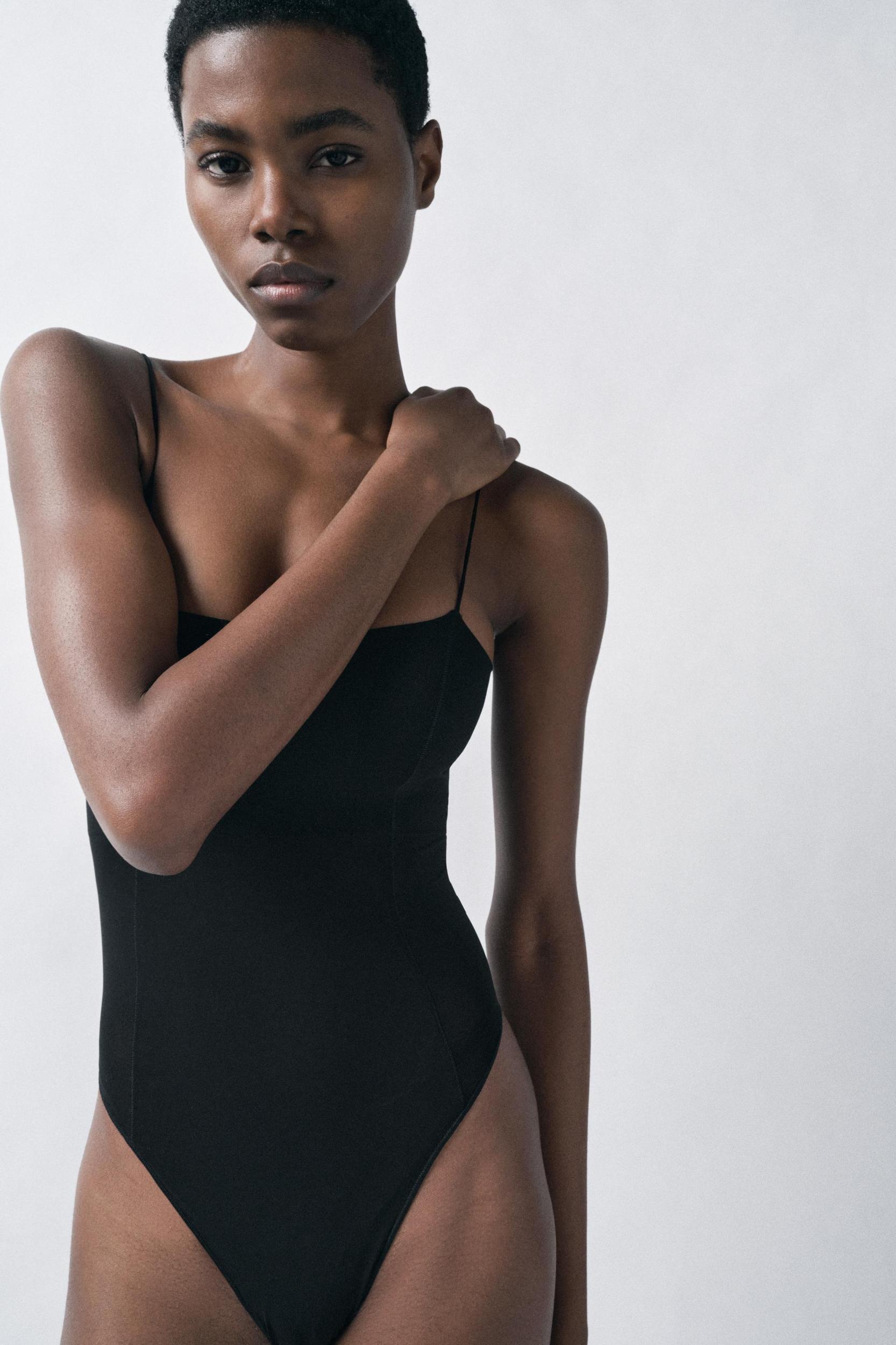 FITTED STRAPPY BODYSUIT WITH SEAMS Product Image