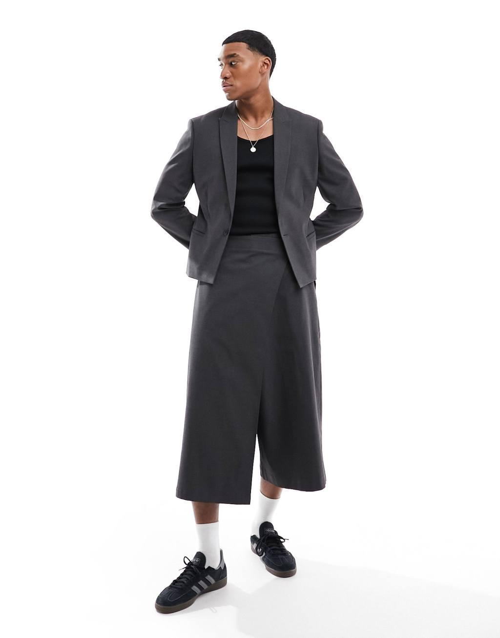 ASOS DESIGN cropped suit jacket in charcoal Product Image