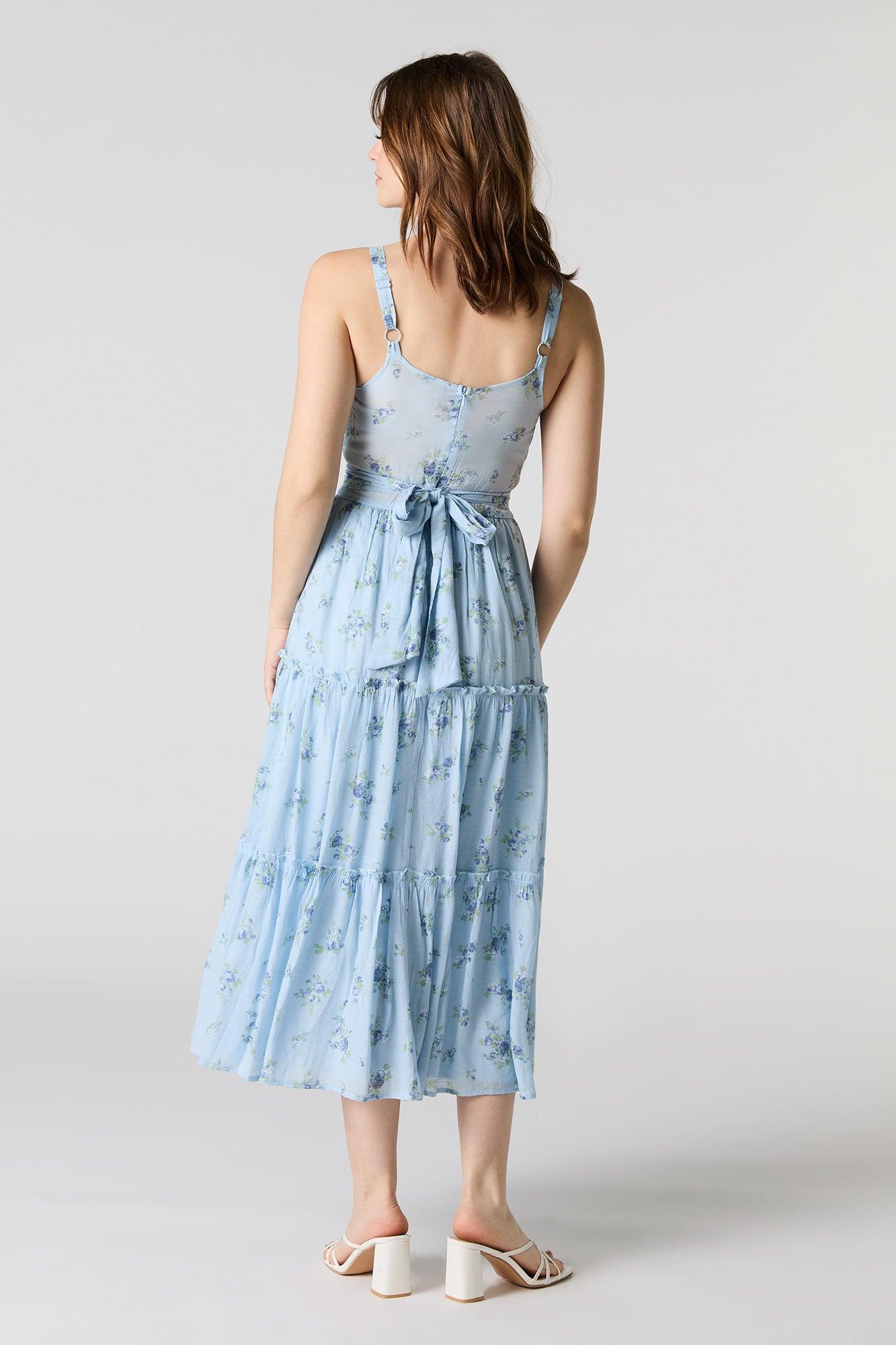 Tie Waist Tiered Midi Dress Female Product Image