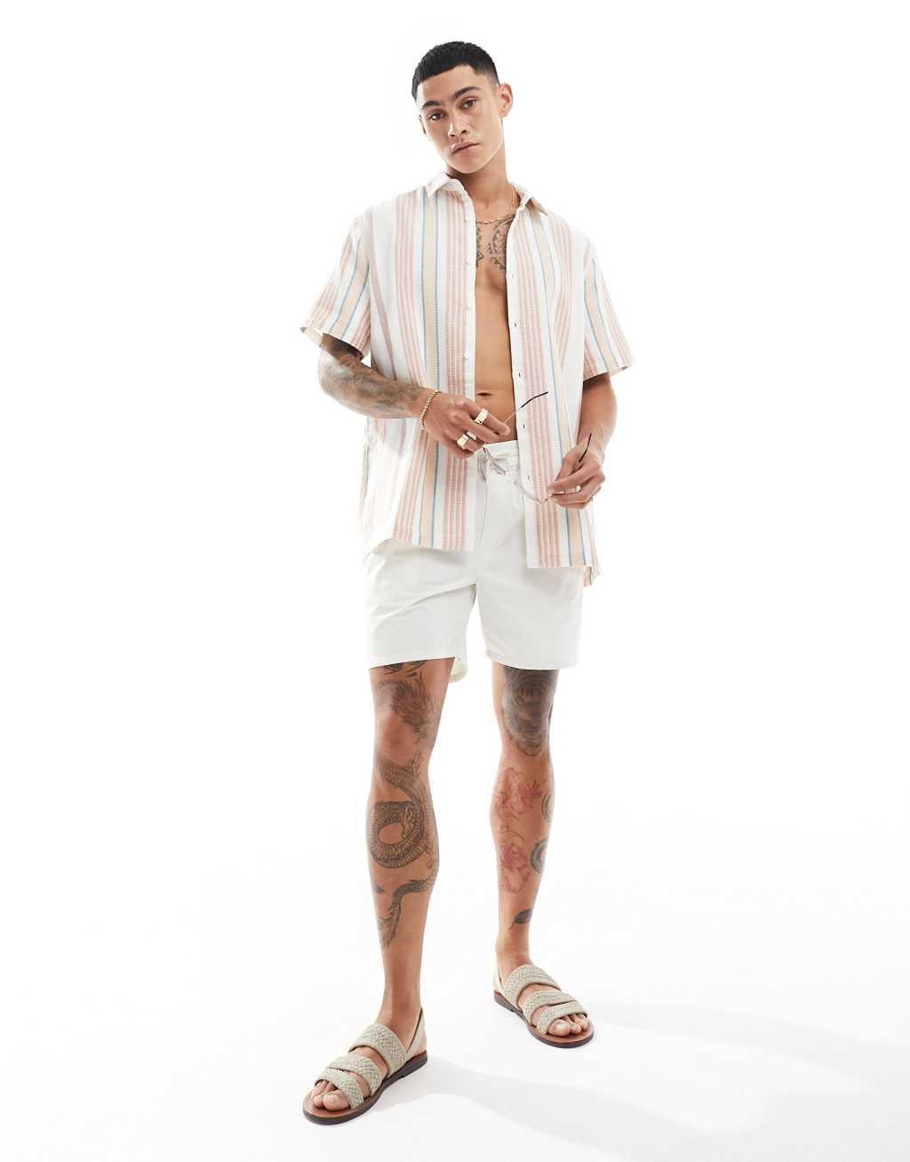 ASOS DESIGN relaxed shirt in tonal basket weave stripe Product Image
