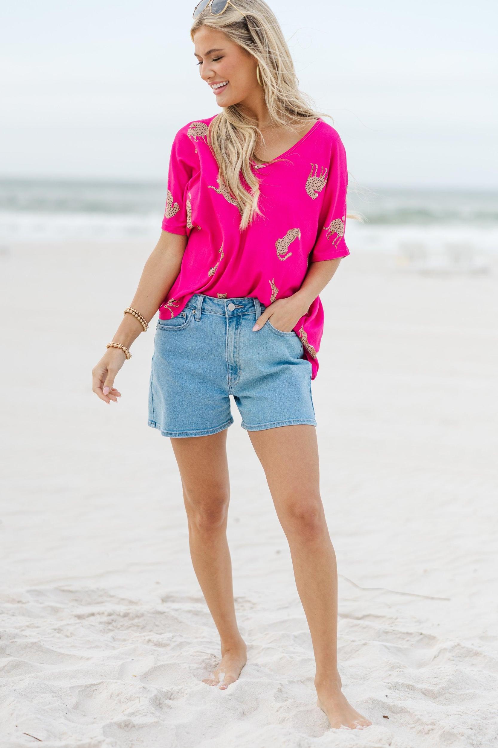 Take The Lead Fuchsia Pink Cheetah Top Female Product Image