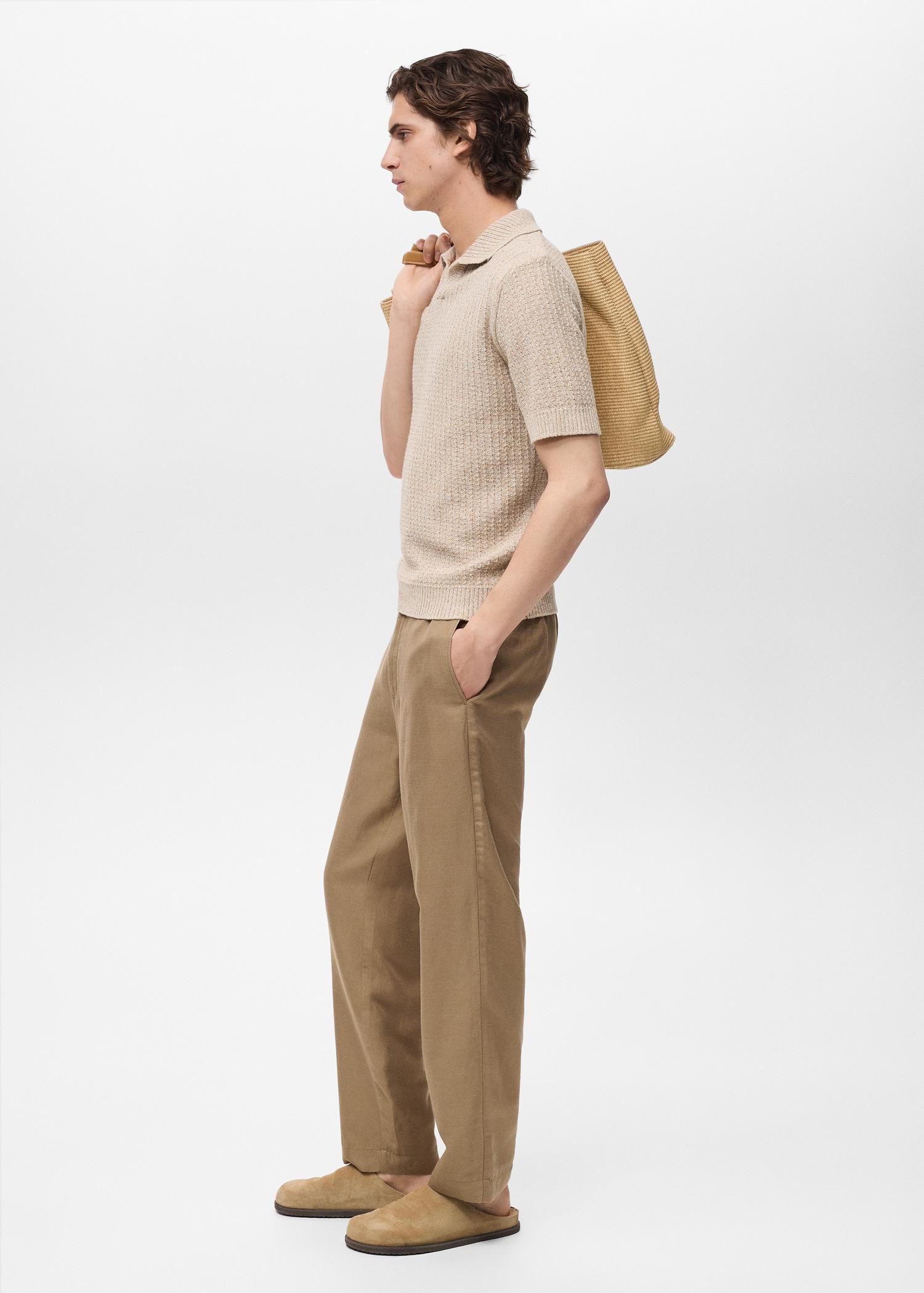 Structured knit cotton polo - Men | MANGO USA Product Image