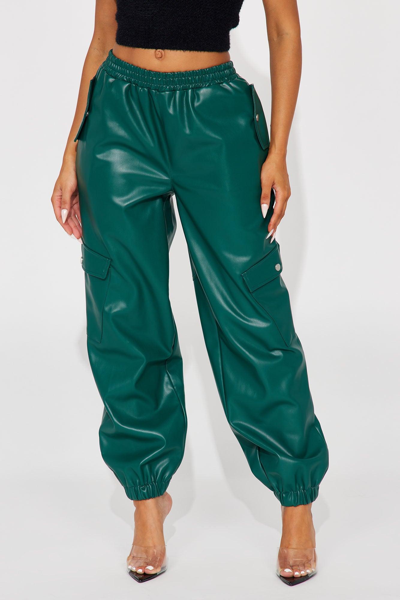 Valencia Faux Leather Cargo Jogger - Hunter Product Image