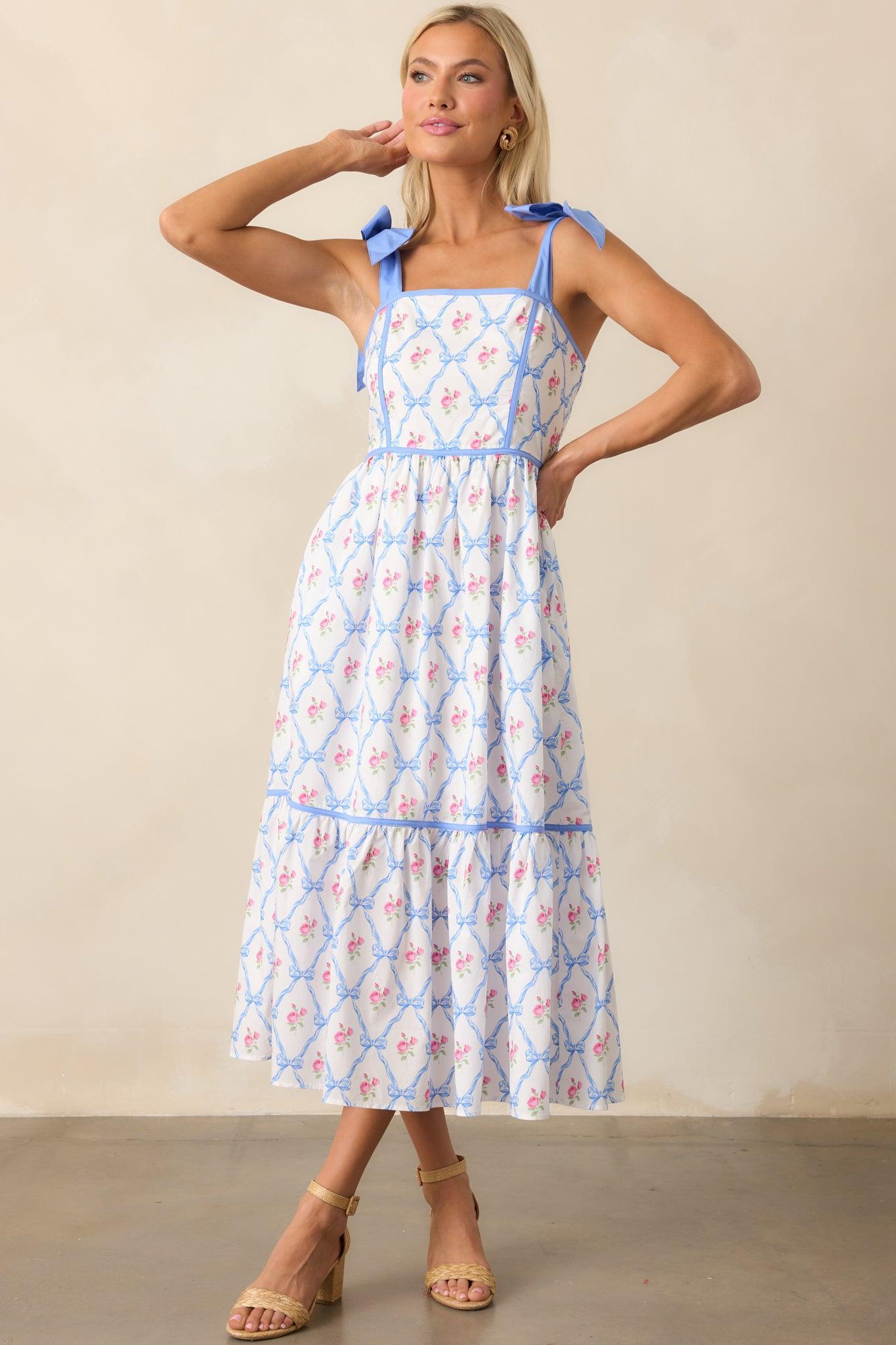 Ballet Recital Cotton Blue Bow Midi Dress Product Image