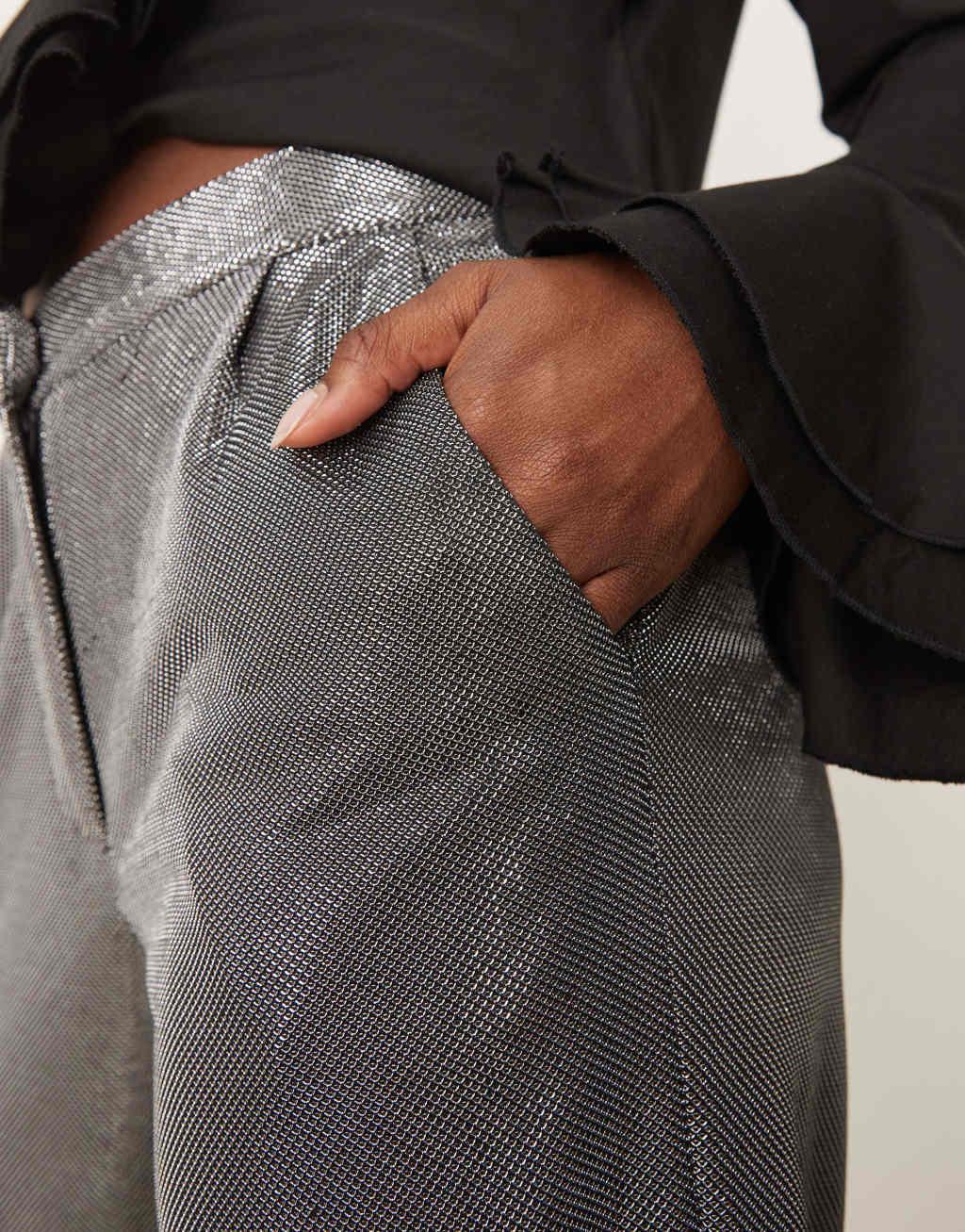 JDY wide leg pants in metallic silver  Product Image
