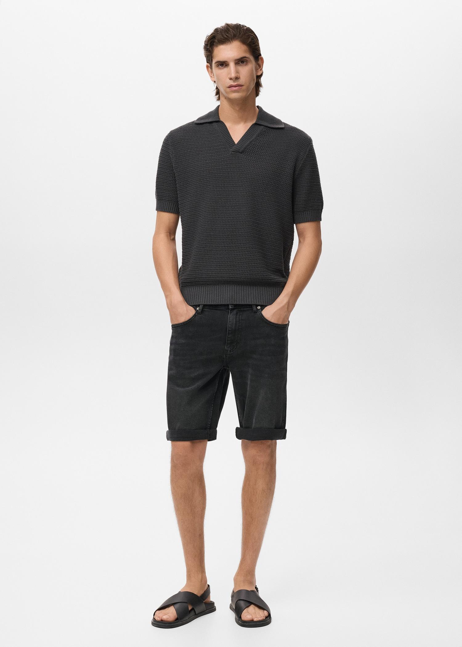 Slim-fit denim bermuda shorts - Men | MANGO USA Product Image