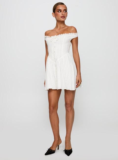 White Horse Off The Shoulder Mini Dress White Product Image