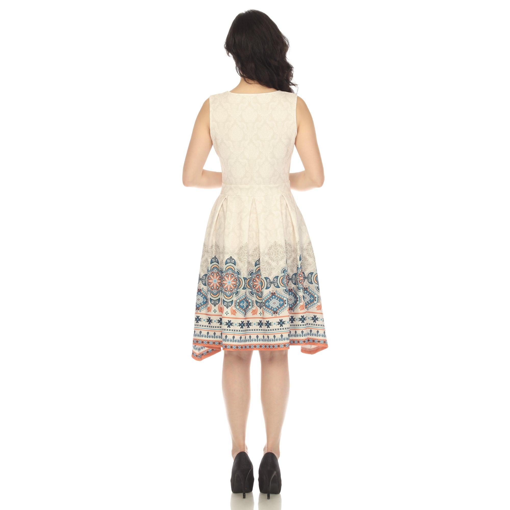 Beige Border Print Fit and Flare Knee Length Dress Product Image