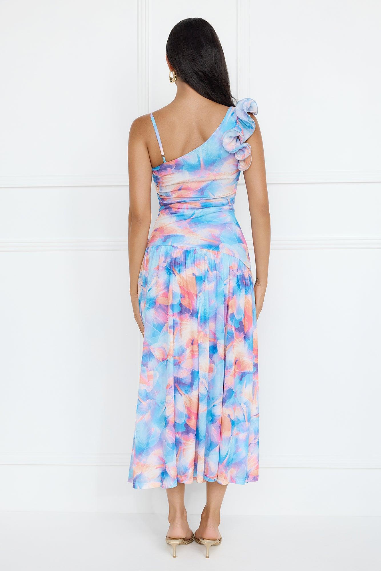 Pretty Encounter Mesh Maxi Dress Blue Product Image
