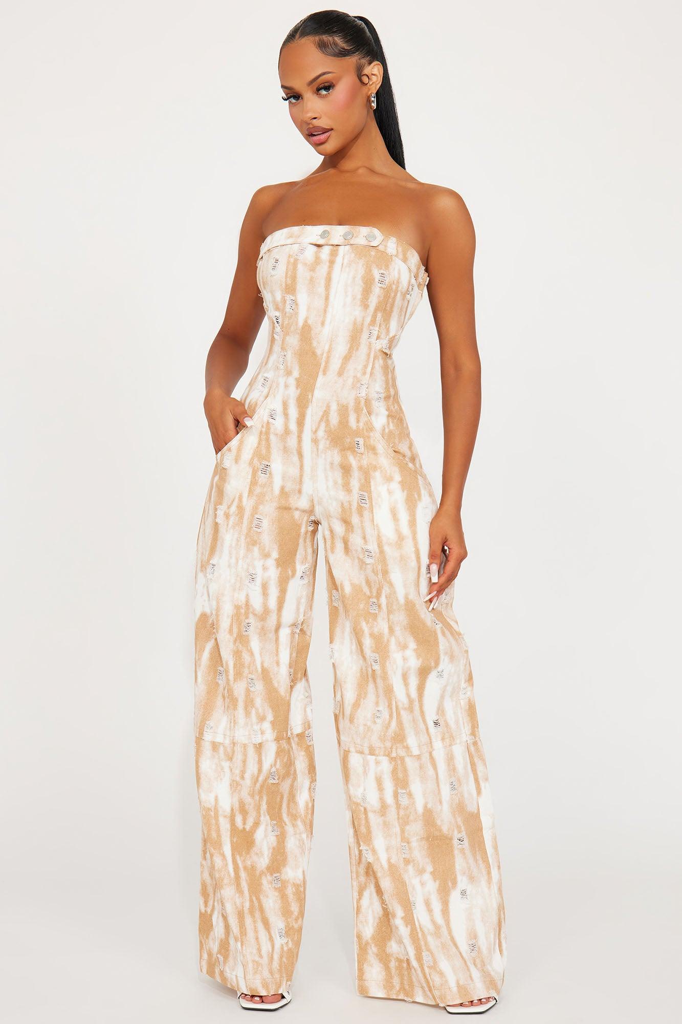 The Only Reason Denim Jumpsuit  - Tan Product Image