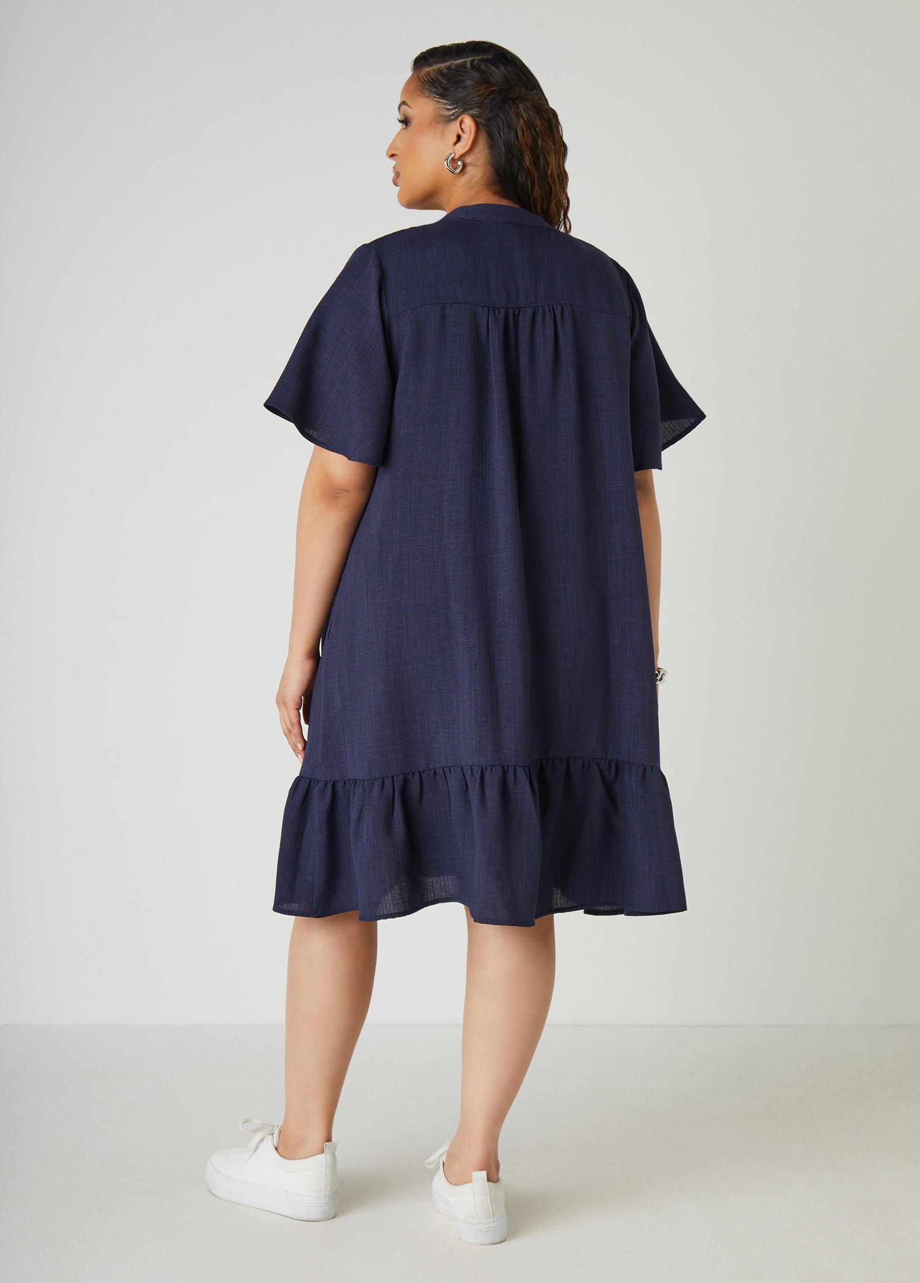 Flounced Slub Woven Shirtdress Product Image