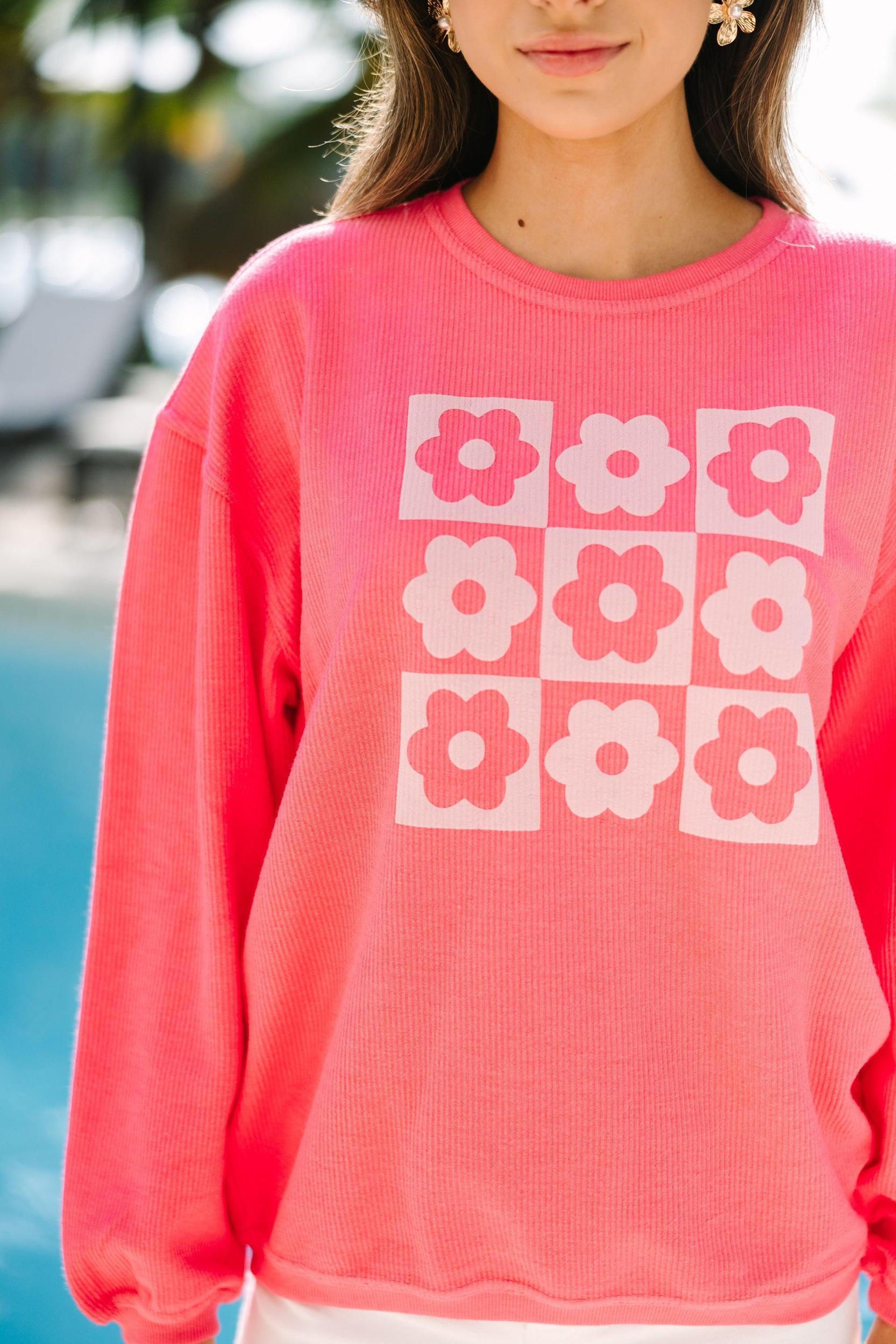 Flower Power Fuchsia Pink Corded Graphic Sweatshirt Female Product Image