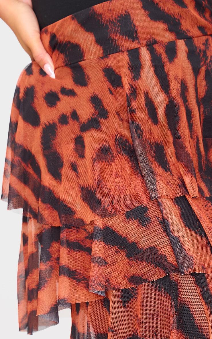 Plus Brown Animal Printed Mesh Rara Maxi Skirt Product Image